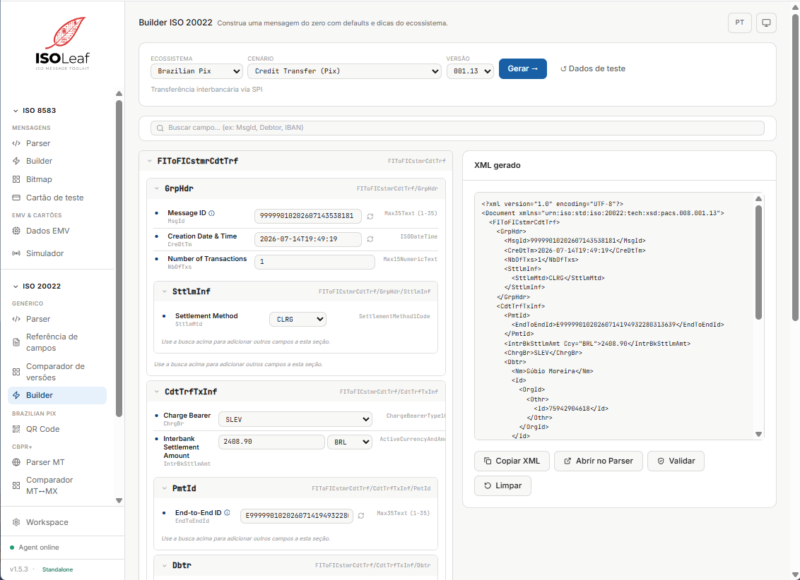 ISO 20022 Multi-Ecosystem Builder screenshot