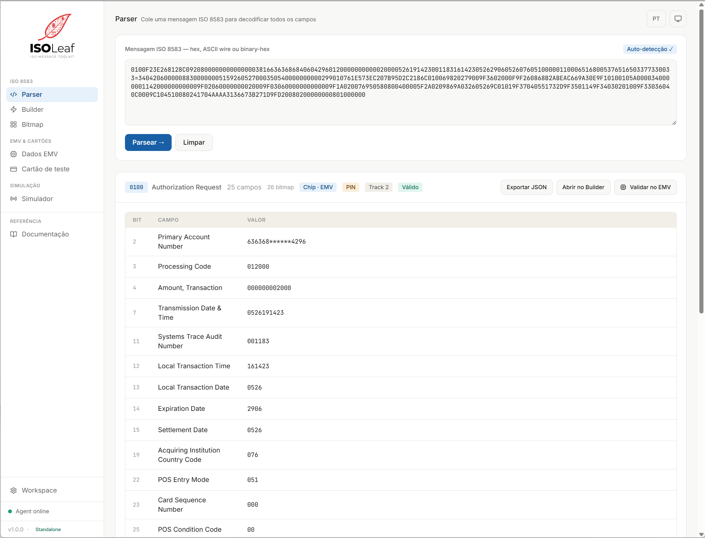 ISO 8583 Parser screenshot